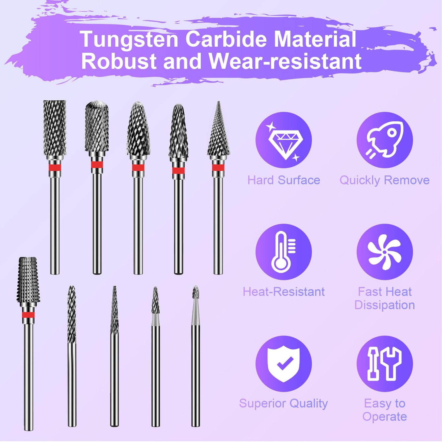 Diesisa 10PCS Nail Drill Bits Set - Tungsten Carbide Nail Bits for Acrylic Nails - 3/32" Shank Drill Bits Professional Electric Nail Bits For Nail Drill - Removal Bit Nail Drill for Home Salon-Red
