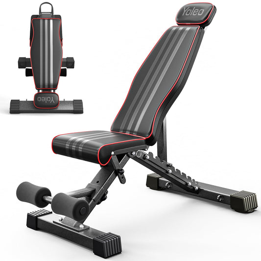 Yoleo Adjustable Weight Bench, 827LB Foldable Workout Bench with Extended Head/Neck Protection/Spine Support for Bench Press, Fast Folding Incline Decline Flat Bench
