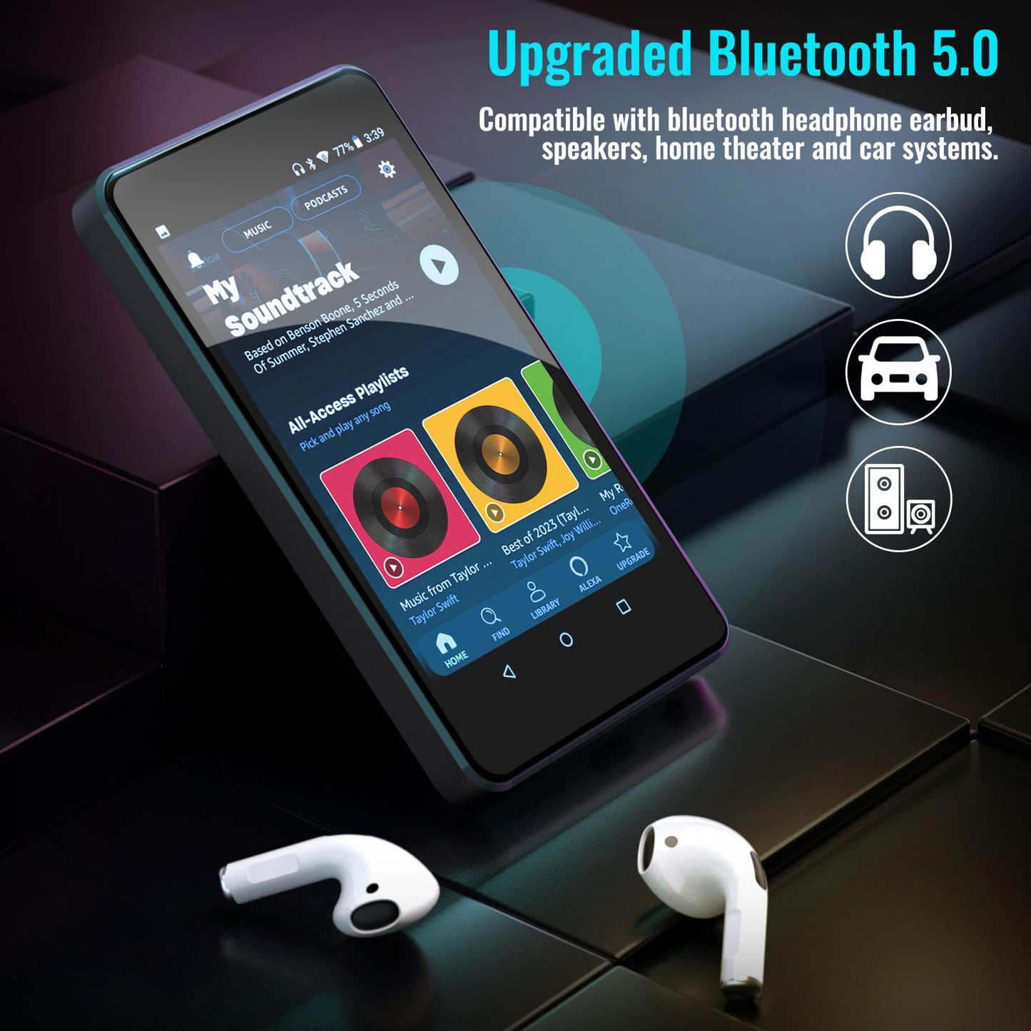 MP3 Player for Kids with Spotify, Parental Controls, Spotify Kids, Audible, Amazon Music, Libby, 4.0" IPS Kids MP4 Music Player Up to 512GB (Black)