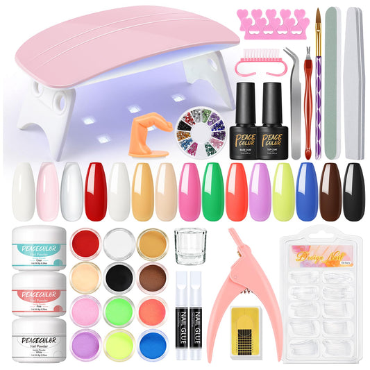 PEACECECOLOR Acrylic Nail kit with U V Light 3Pcs Acrylic Powder Glitter Powder Decorations Rhinestones Nail Kit Acrylic Set for Beginners Gifts for Women