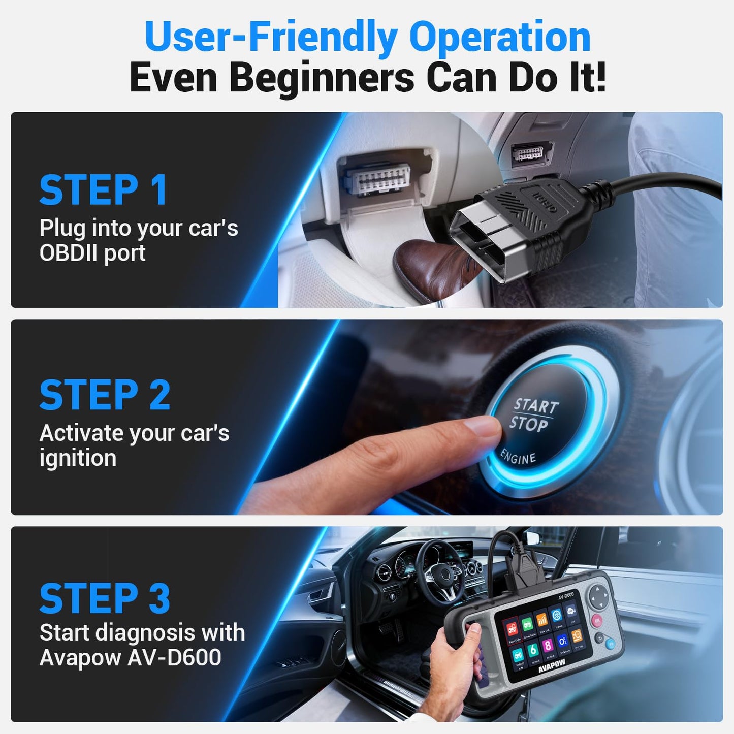 AVAPOW AV-D600 4 Systems OBD2 Scanner Engine/Transmission/SRS/ABS Diagnostic Tool, Oil Reset/EPB Reset/Battery Match, Car Code Reader with Auto VIN, WiFi Lifetime Update, Compatible with 7000+ Cars