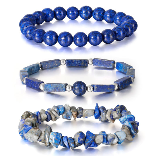 IVY TAILI 3 Pcs Lapis Lazuli Bracelet for Women 8mm Round Lapis Lazuli Stone Bracelet Healing Crystal Stone Beaded Bracelets Gemstone Bracelet Protection Bracelet Gift for Women Men