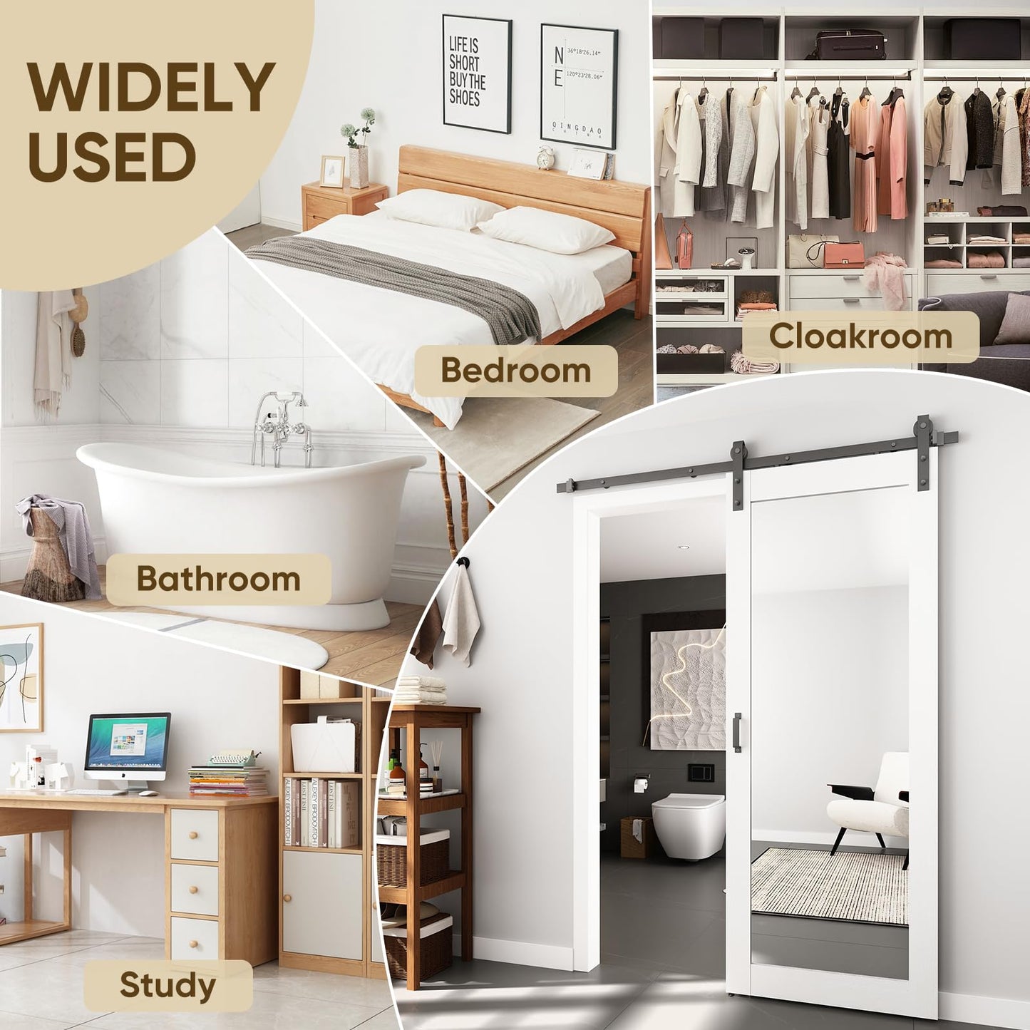 BARNSMITH 36in x 80in Mirror Barn Door with 6.6FT Sliding Door Hardware Kit Included, 1 Lites Full Length Mirror Door, Solid Wood Water-Proof PVC Surface,No Assembly Required,White