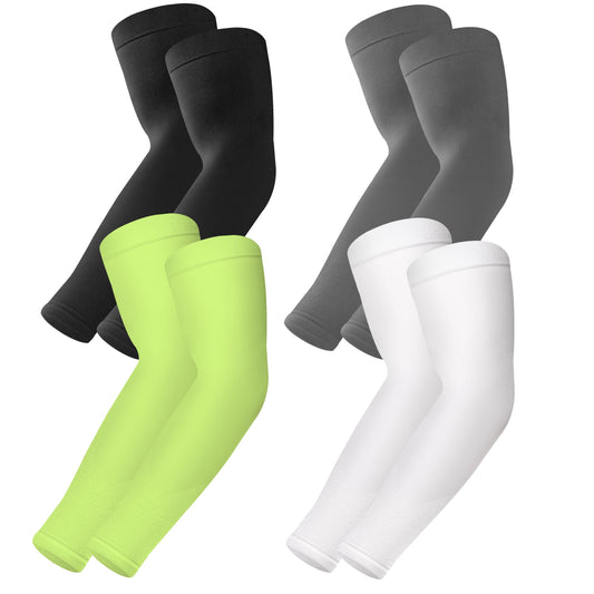 BHYTAKI 4 Pairs UV Sun Protection Arm Sleeves, UPF 50 Sports Cooling Arm Compression Sleeves for Men Women Teenager