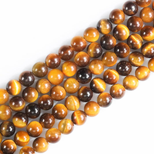 8mm Natural Gemstone Round Yellow Tiger Eye Loose Beads for Jewelry Making Bracelets Necklace Earrings Art Craft (45-48pcs/strand)