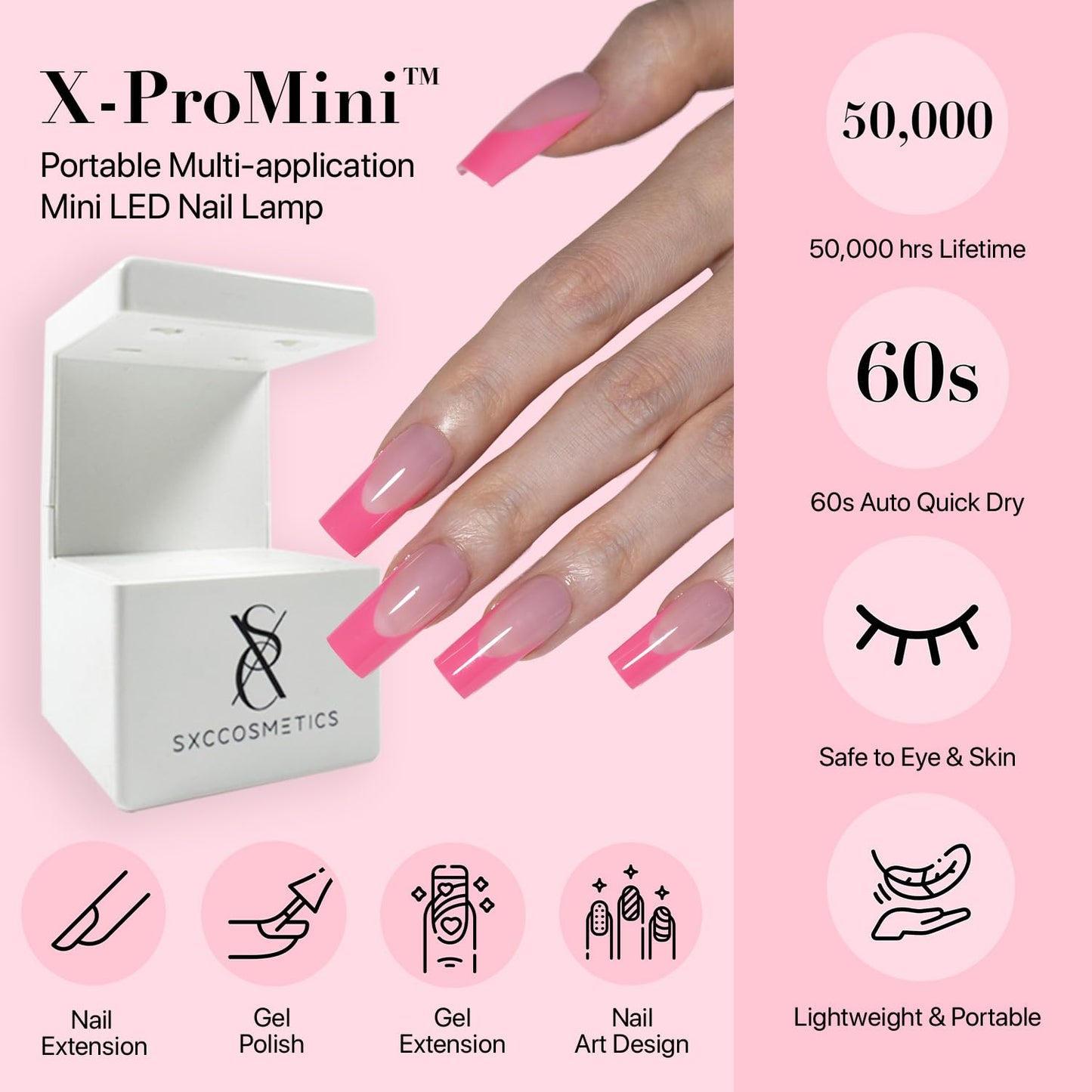 SXC Cosmetics French Tip Press On Nails – 5 Pink Series, Medium Square, X-Pro Tips Starter Kit | 150PCS, 15 Sizes, 5 Styles, Beginner-Friendly