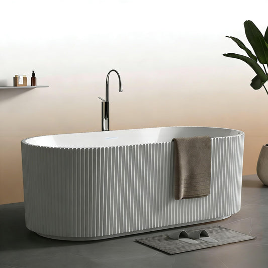 67 Inch Acrylic Freestanding Bathtub, Deep Soaking Tub with Non-Slip Base, cUPC Certified Free Standing Tub, Chrome Drain Bath Tub, Modern Tub for Bathrooms, White