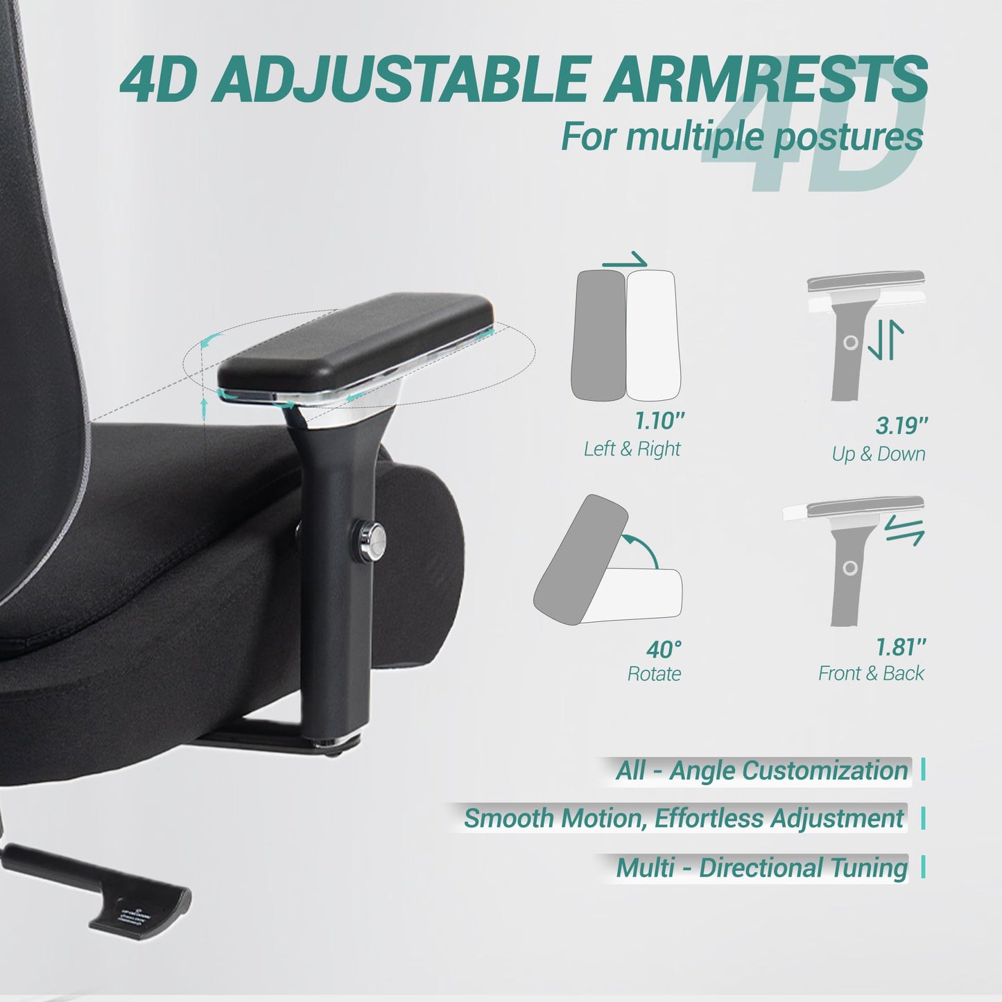 WENTUM 750 LBS Big and Tall Office Chair, Heavy Duty Executive Chair w/4D Arms, Ergonomic Computer Home Desk Chair, Swivel Mesh Chair w/2D Lumbar Support, Adjustable Headrest, Tilt Lock-Black and Grey