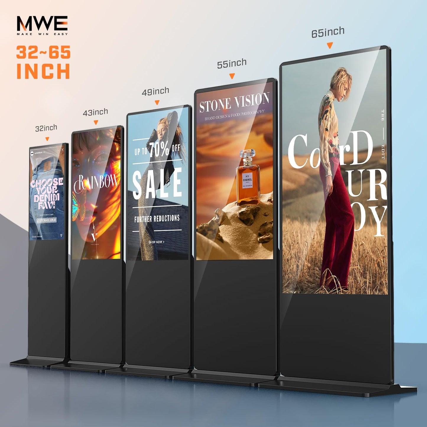 MWE 55 Inch 4K Digital Signage Display Kiosk, LCD Screen Indoor Floor Standing Advertising Displays, Android System Commercial Totem with Custom Service, Vertical Poster with Auto Media Player