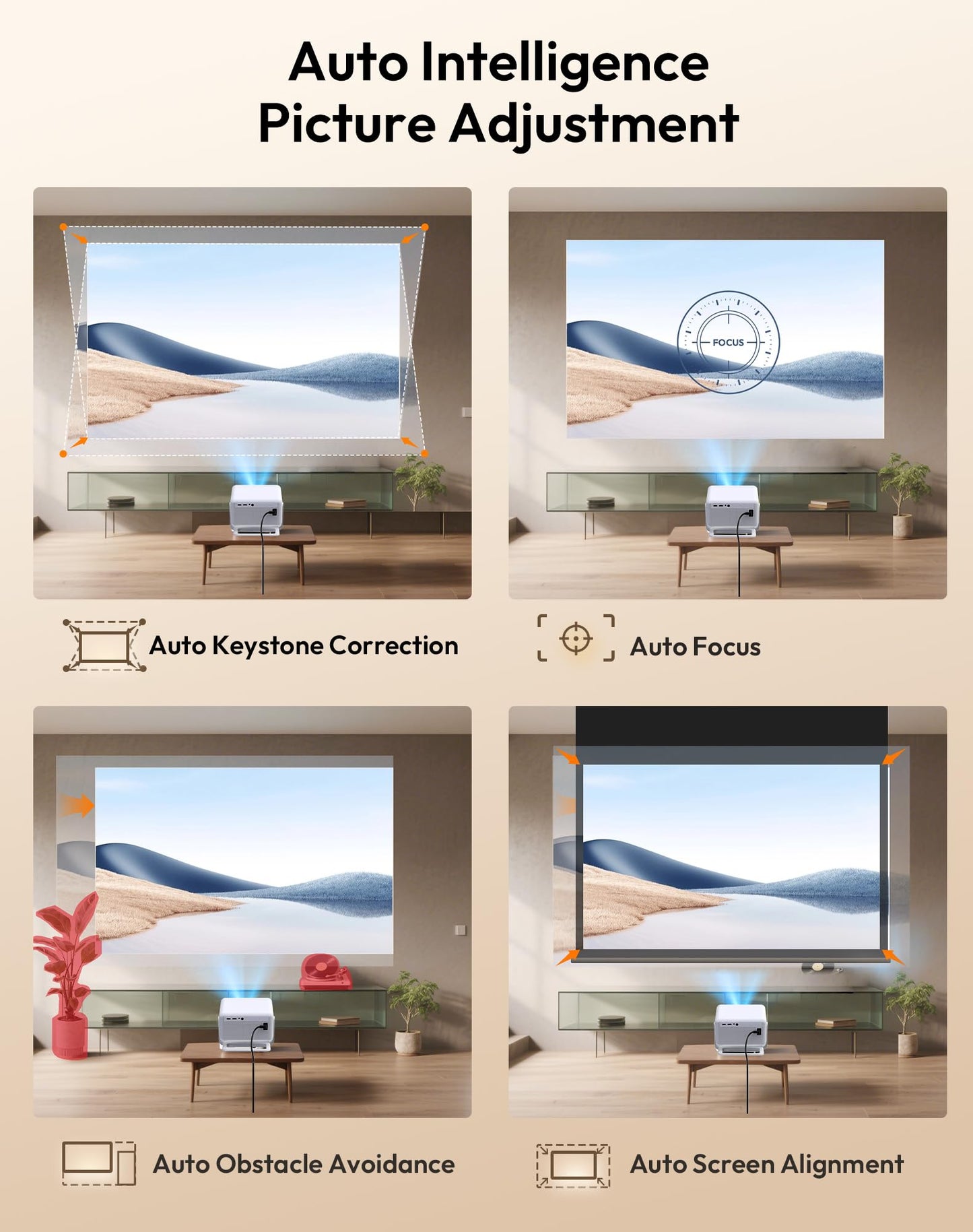 【Compatible with Netflix & Auto Focus】Xgody Gimbal N6 PRO 700 ANSI Native 1080P Smart Projector with WiFi 6 and Bluetooth, 4D Auto Keystone & Voice Controll Portable 4K Support FHD Home Projector