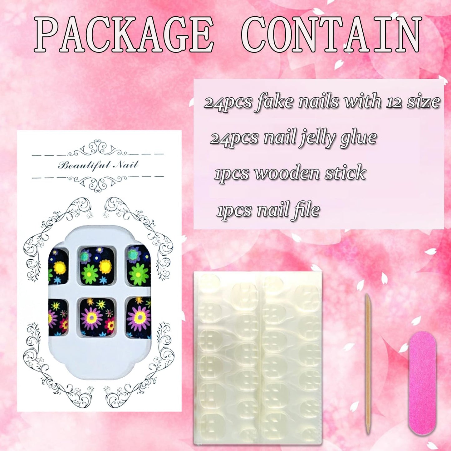 FIEONCIY Press on Toenails with Designs Acrylic Fake Nails for Toe Artificial False Nails with Charms Glue on Toe Nails for Spring Summer Stick on Toenails for Women Girls(Y145)