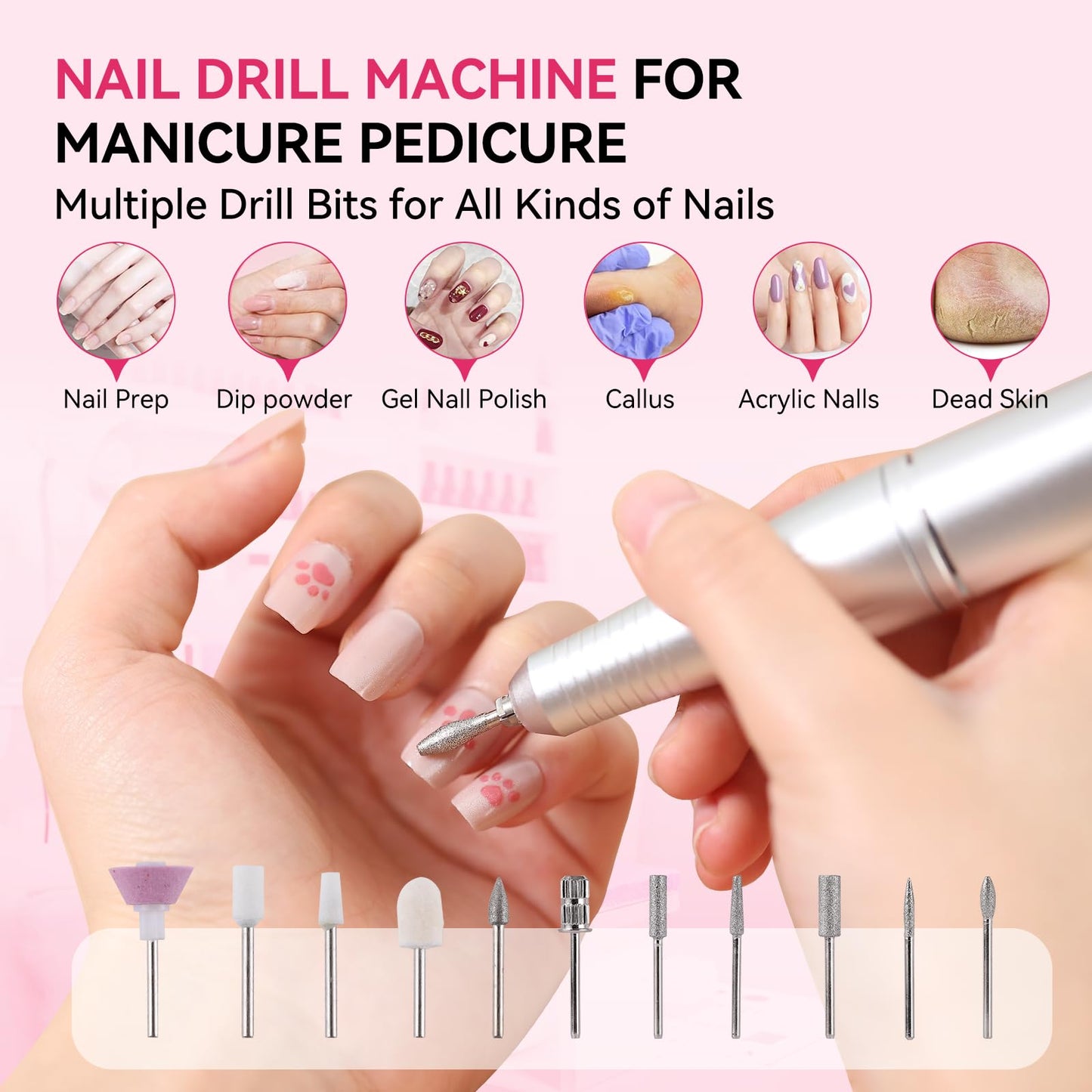 Electric Nail Drill Machine Rechargeable Portable Nail File Electric DIY Nail Drill Kit 45000RPM with Smart LCD Screen for Gel Nail Manicure and Pedicure Reflective Body etc (Orange)