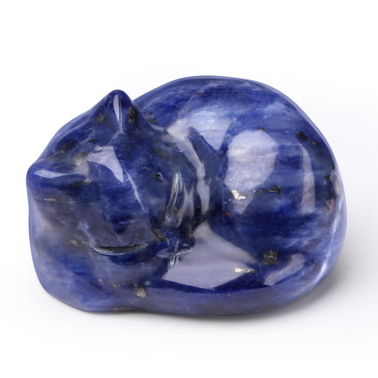 QINJIEJIE Blue Sodalite Cat Decor Healing Crystal Figurine Blue Cat Statue Polished Gemstones Cute Kitten Gifts Stocking Stuffers Home Office Desk Decor Cats Gifts for Cat Lovers Women Men