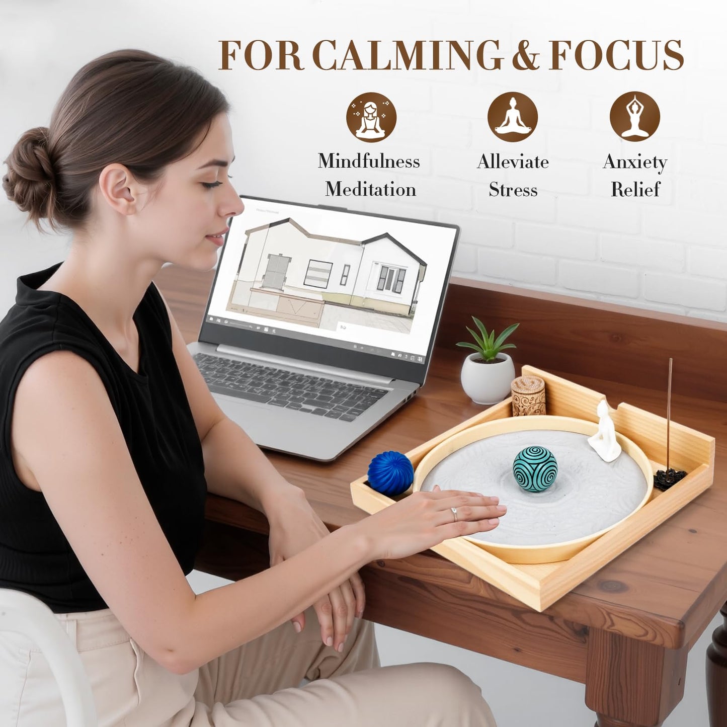 Hugbow Japanese Zen Garden Kit for Desk,Two-in-One Mini Zen Garden with Incense,26PCS Sand Tray Therapy Kit with 3 Stamp Spheres,Japanese Decor for Home&Office Desk and Meditation Therapy