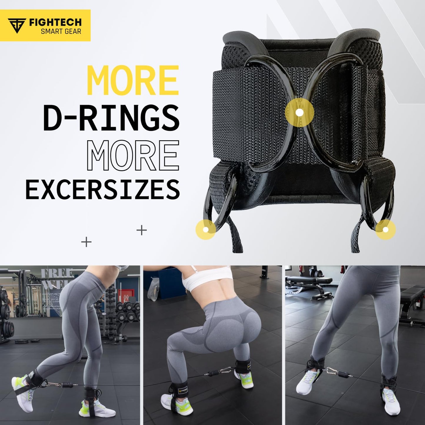 FIGHTECH Ankle Straps Cable Machine Attachment for Gym - Cable Kickback Ankle Straps - Padded Ankle Cuffs for Glute Kickbacks and Leg Workouts (Black PRO)