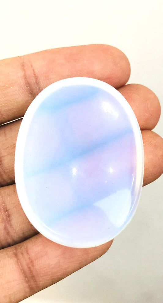 crystalmiracle Beautiful Opalite Worry Stone Wellness Crystal Healing Gemstone for Positive Energy Metaphysical Powerful Thumb Stones Meditation Reiki Feng Shui Gift for Men & Women (Single)