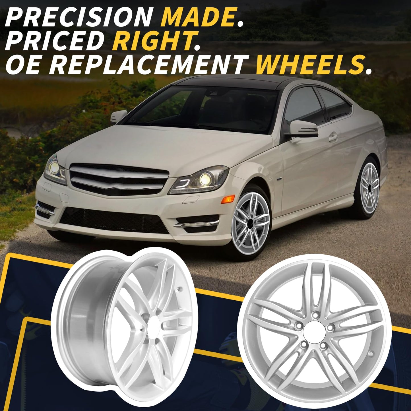 LUNEGUE Factory Wheel Replacement New Rims 17x7.5 17 Inch Front Aluminum Alloy Wheel Rim Fits for Mercedes-Benz C-Class C250 C300 C350 2012 2013 2014, ALY85227 Silver