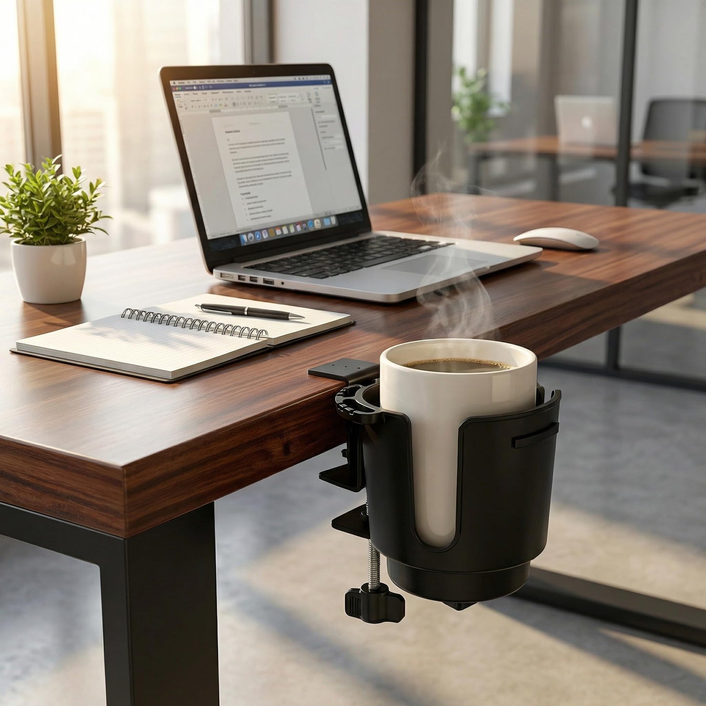 Desk Cup Holder with Large Metal Clamp, Fits Maximum Diameter of 3.38 inches Bottles, Anti-Spill Cup Holder Suitable for Tables, Porch Swings, and Patio Chairs. (Large)