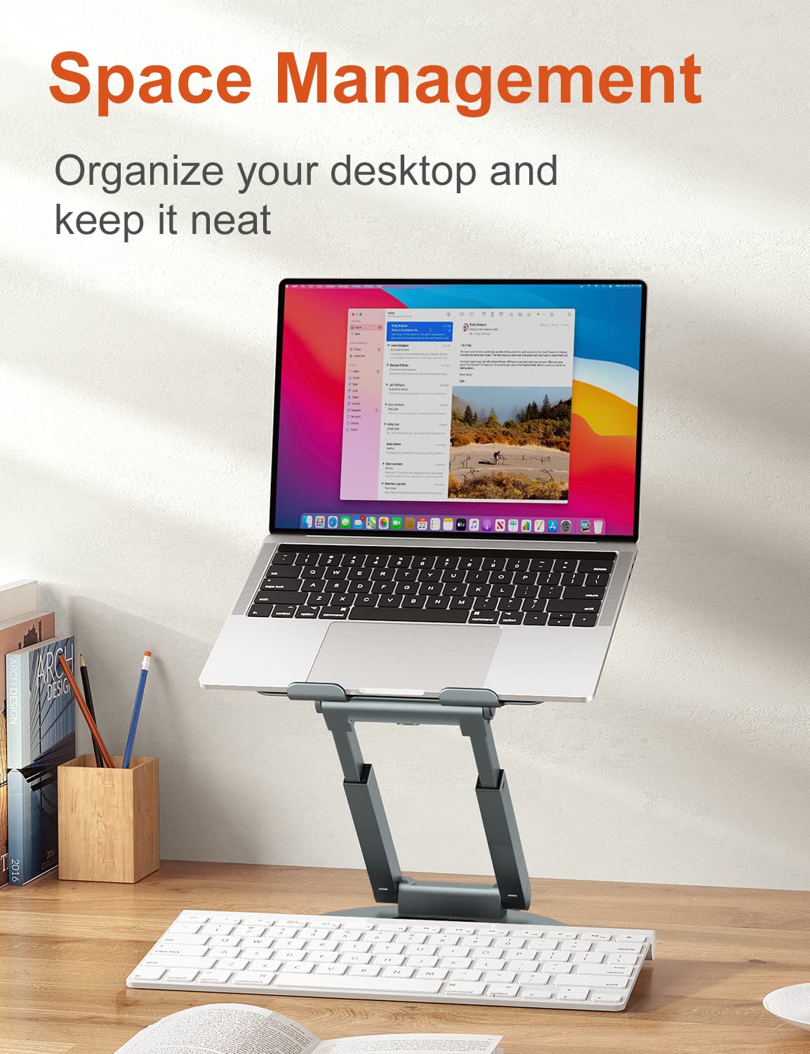 tounee Telescopic Laptop Stand for Desk with 360° Swivel Base, Sit to Stand, Height Adjustable, Portable Riser Holder for Good Posture, Compatible with MacBook Pro, All Laptops 10-17"-Gray