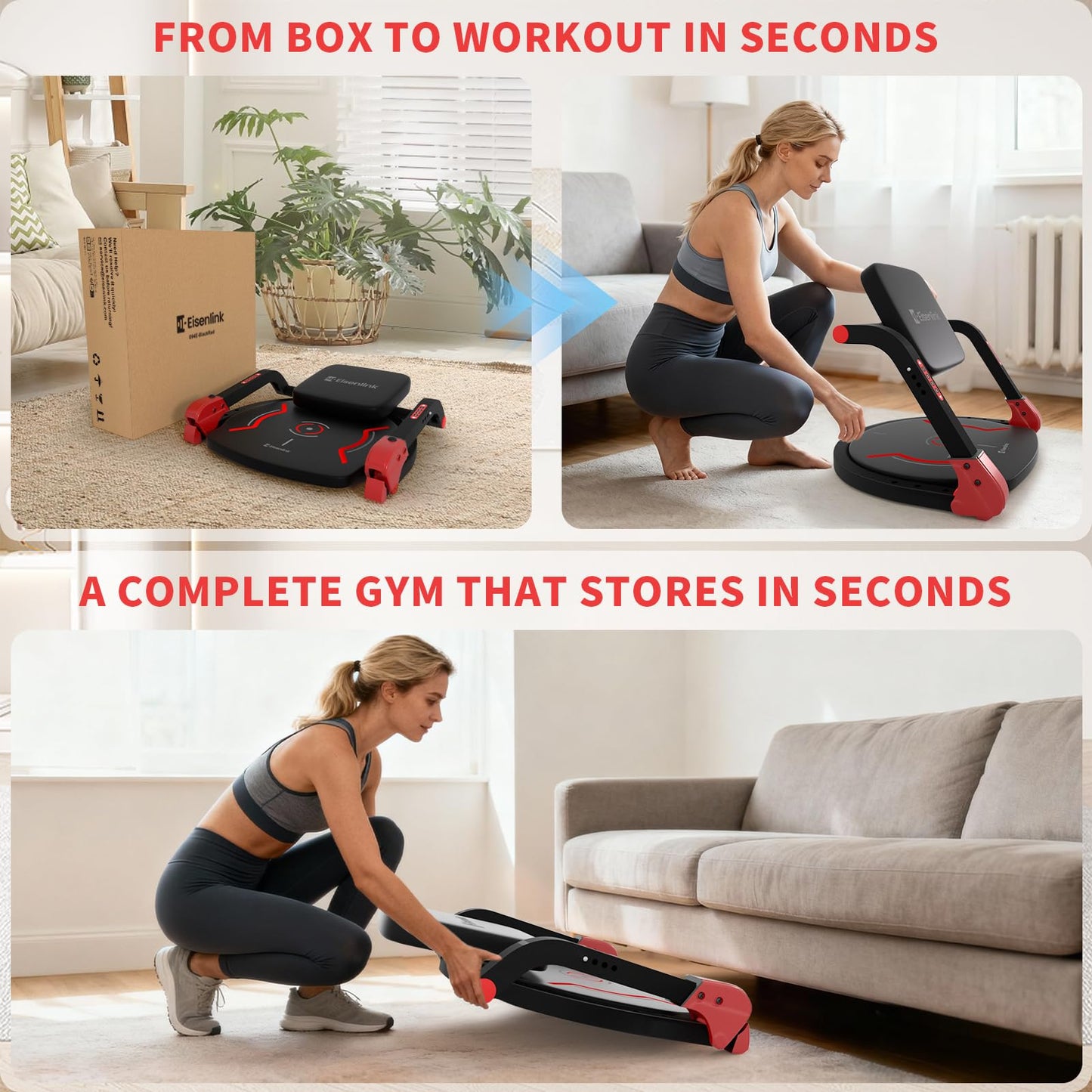 Eisenlink Sit Up Exercise Equipment with 4 Adjustable Resistance Levels, 330LBS Capacity, Flat Backrest Ab Crunch Machine for Stomach & Core Workout, Ab Machine, Ab Core Trainer, Sit Up Machine for Home Gym Men & Women