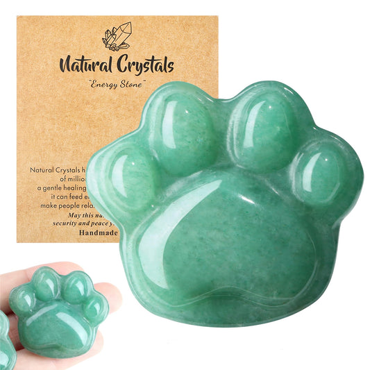 NUKAYAI Green Aventurine Cat Paw Crystal Statue Carved Figurines for Healing Crystals Lucky Kitten Trinkets Sculpture Decor Handcrafted Worry Stone Natural Spiritual Women Gifts for Cat Lovers