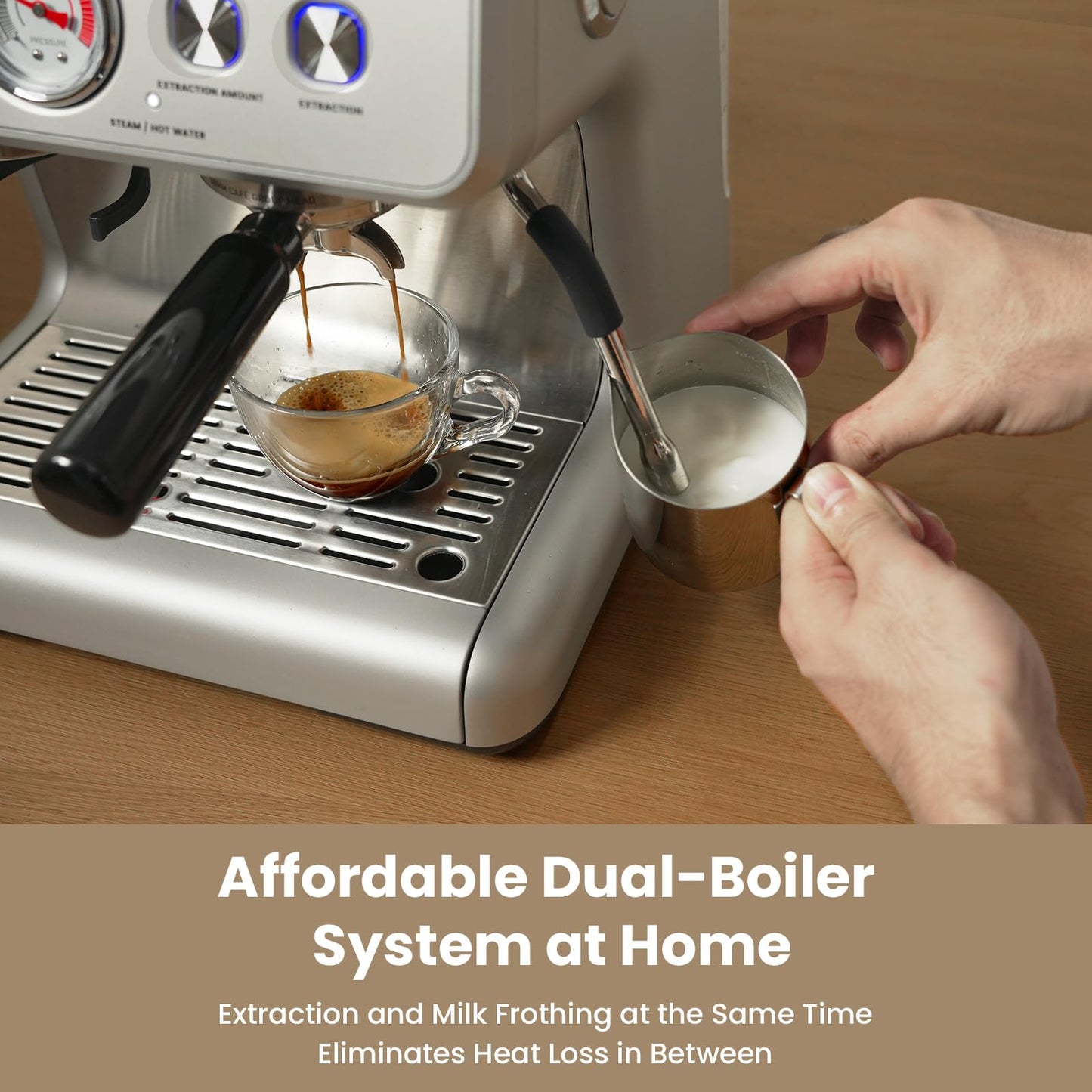 Gevi Dual Boiler Espresso Machine with Built-in Grinder & Barista Steam Wand | 58mm Commercial Portafilter, 31 Grind Settings, Stainless Steel | For Home Barista Use