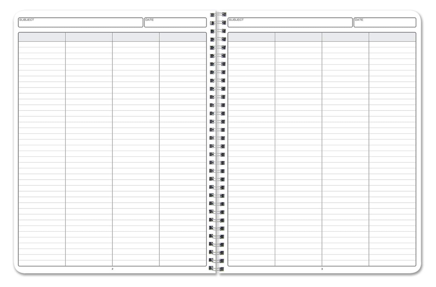 BookFactory 4 Column Log Book Columnar Logbook (Four Columns Notebook Format) - 100 Pages, 8.5'' x 11'', Wire-O (Made in USA)