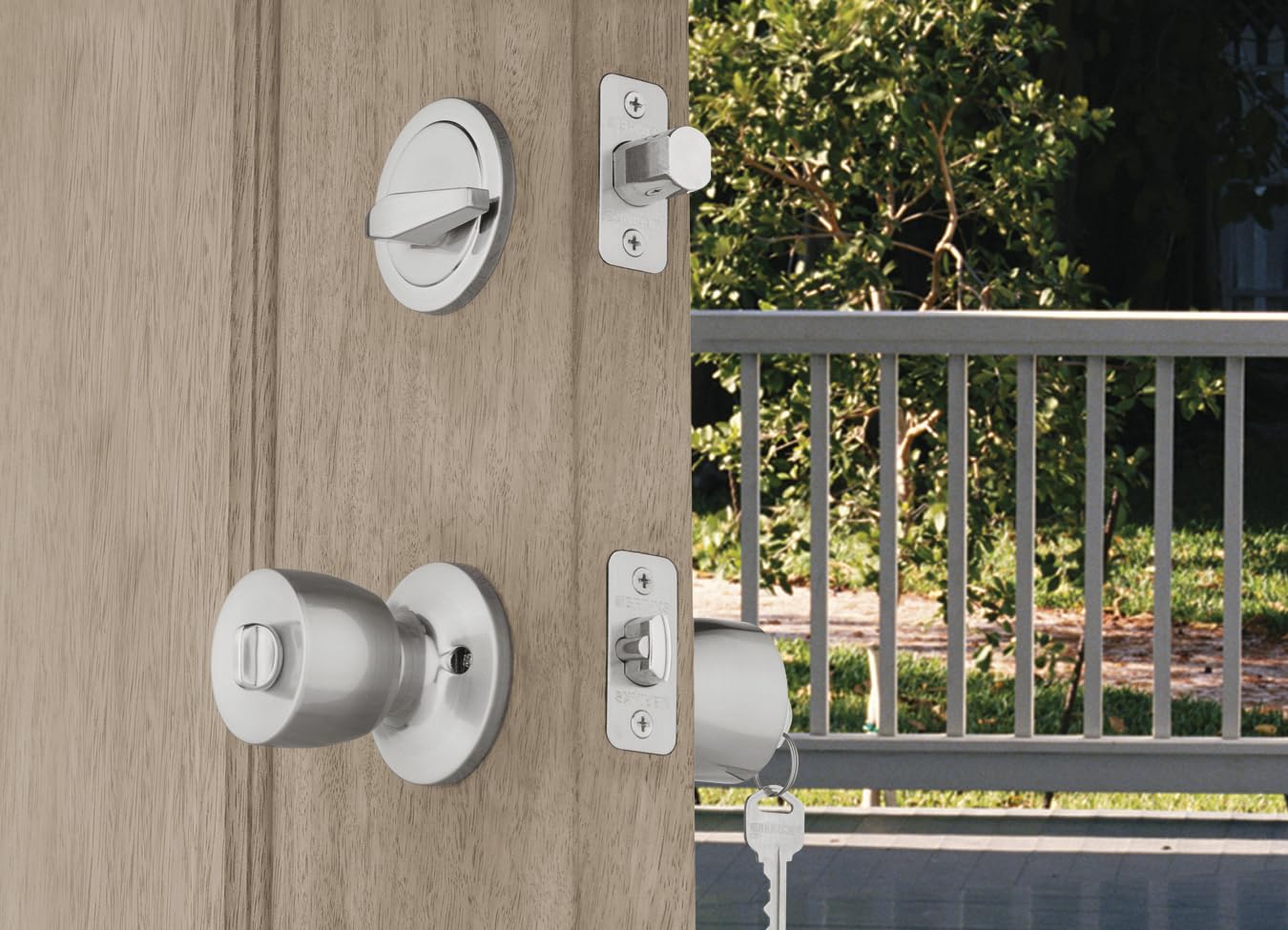 BRINKS - Bell Style Keyed Entry Door Knob and Single Cylinder Deadbolt Set, 2-Pack - Keyed Alike, Satin Nickel