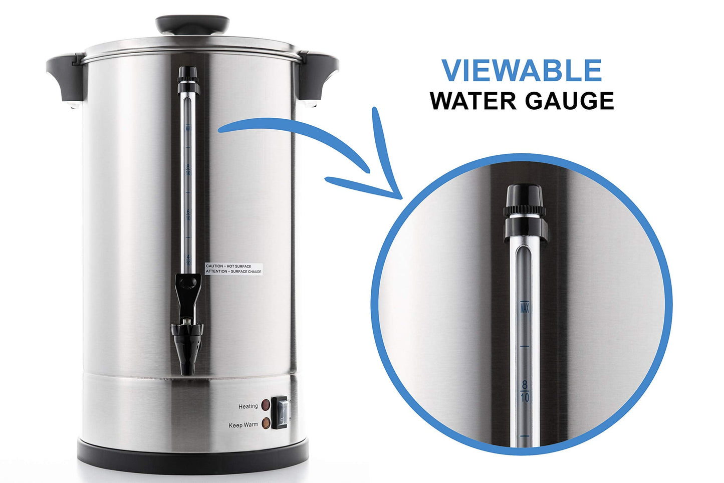 SYBO SR-CP-50B Commercial Grade Stainless Steel Percolate Coffee Maker Hot Water Urn for Catering, 50-Cup 8 L, Metallic