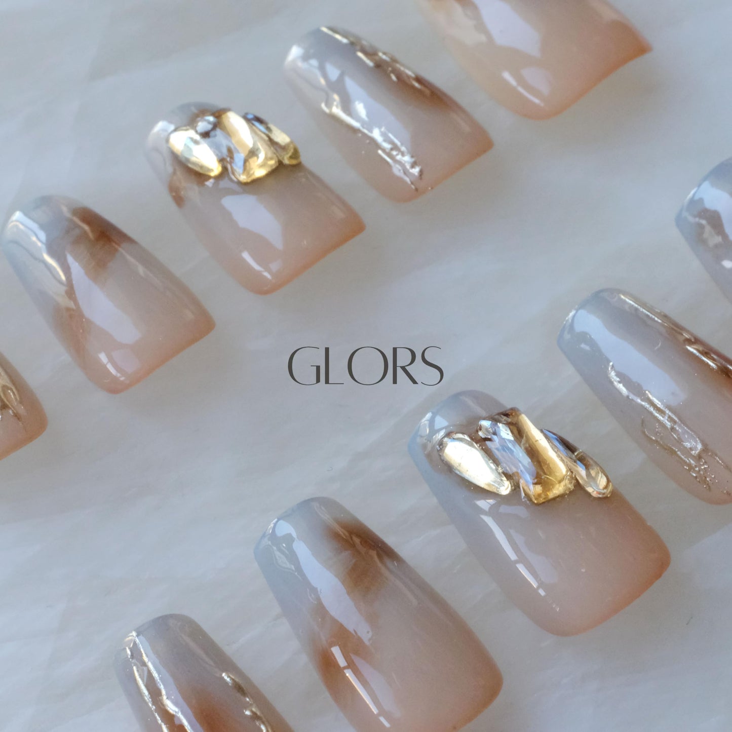 [GLORS] Purly Handmade Medium Ballerina Press on Nails | Mist Forest - Gradient High-end Elegant Wearable Fake False Nails, 10 Pieces (Medium, MB)