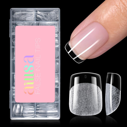 AILLSA Extra Short Square Nail Tips - 15 Sizes 120pcs Half Matte False Nail Tips Pre-shaped Short Nails Tips, Acrylic Fake Press on Gelly Tips for Gift
