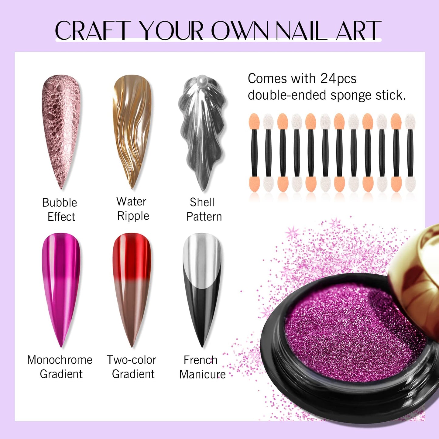 SAVILAND Chrome Nail Powder Set: 24 Colors Metallic Mirror Effect Holographic Iridescent Chrome Powder for Gel Nails, Nail Art Design Kit for Beginners DIY Manicure Home Salon Use