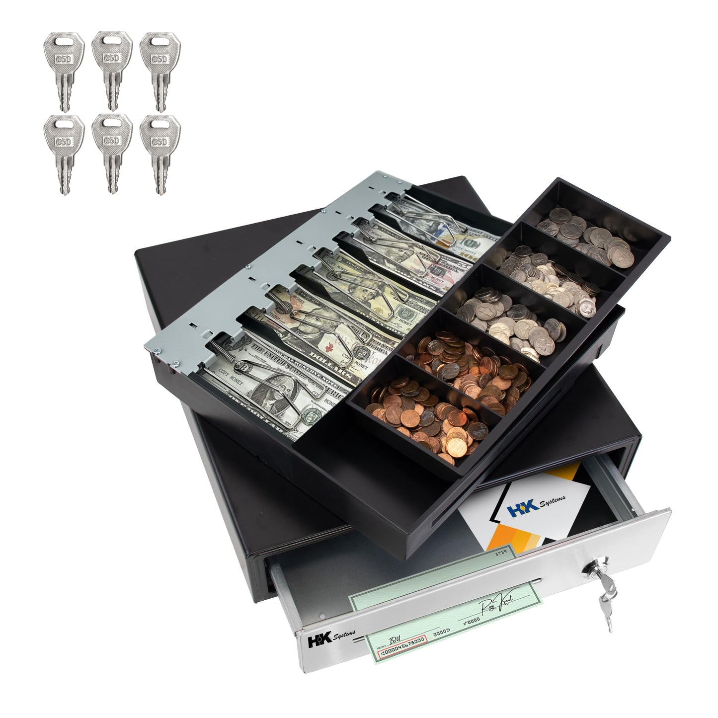 HK SYSTEMS 16inch "Stainless Steel" Front Heavy Duty POS "USB" Interface Cash Drawer with 5Bill/5Coin (BLACK) "NO compatibility with Square POS system for now"