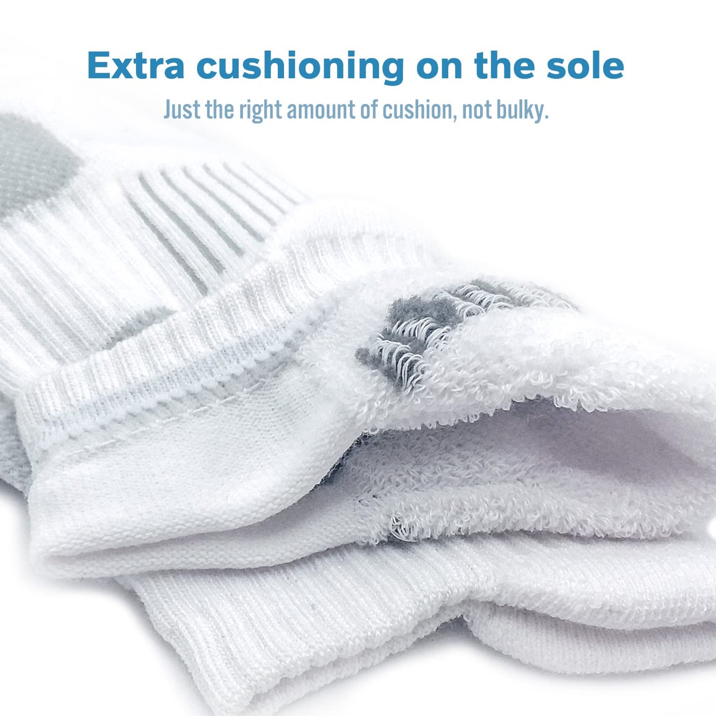 BERING Women's Athletic Running Cushioned Ankle Socks, Size 6-9, White, 6 Pairs