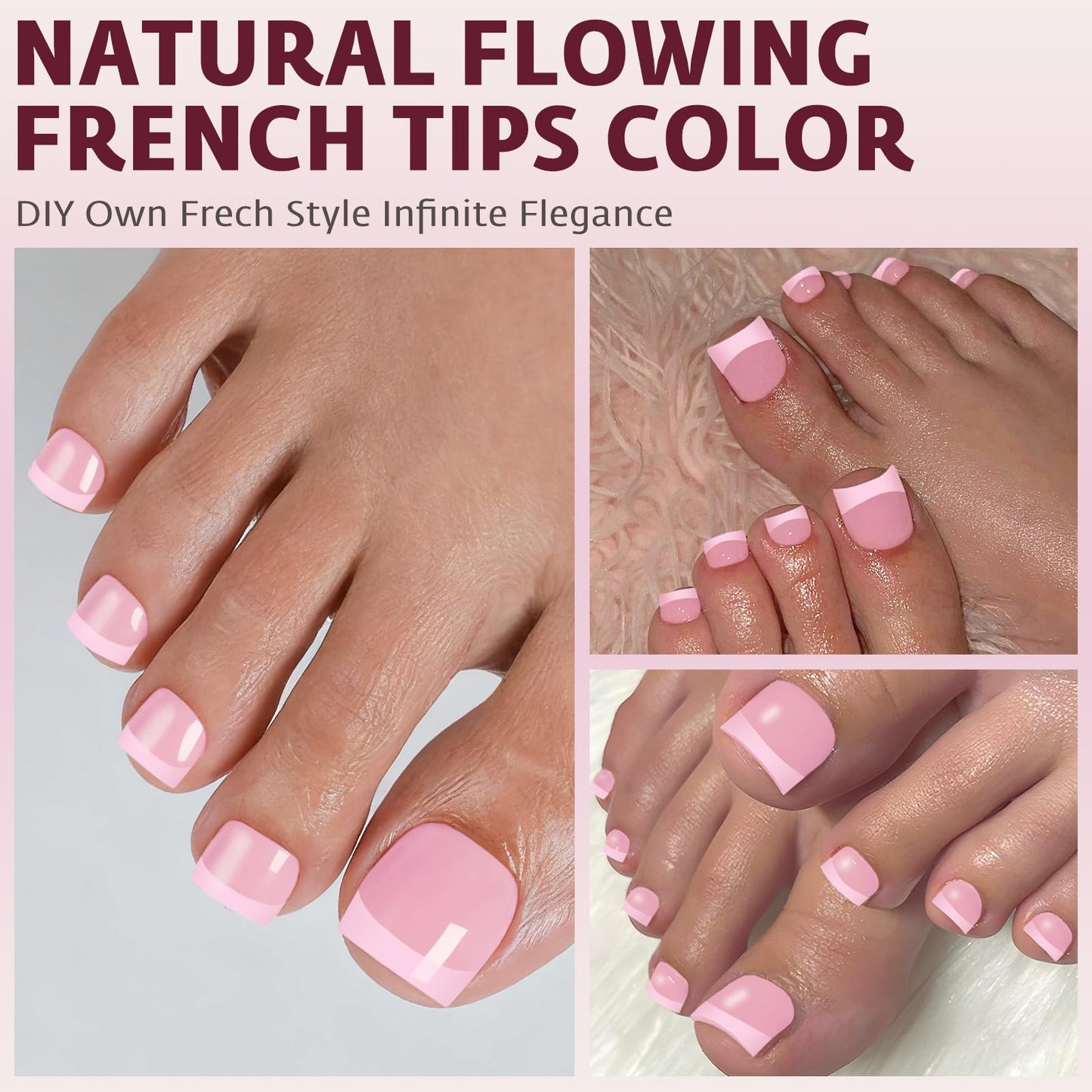 Bellelfin French Press On Toenails For Women with Nail Adhesive Tabs, 150 Pcs Pink French Tip Toe Nail Press Ons, Short Square Toenail Press On, 15 Sizes Full Cover Acrylic Fake Toe Nails