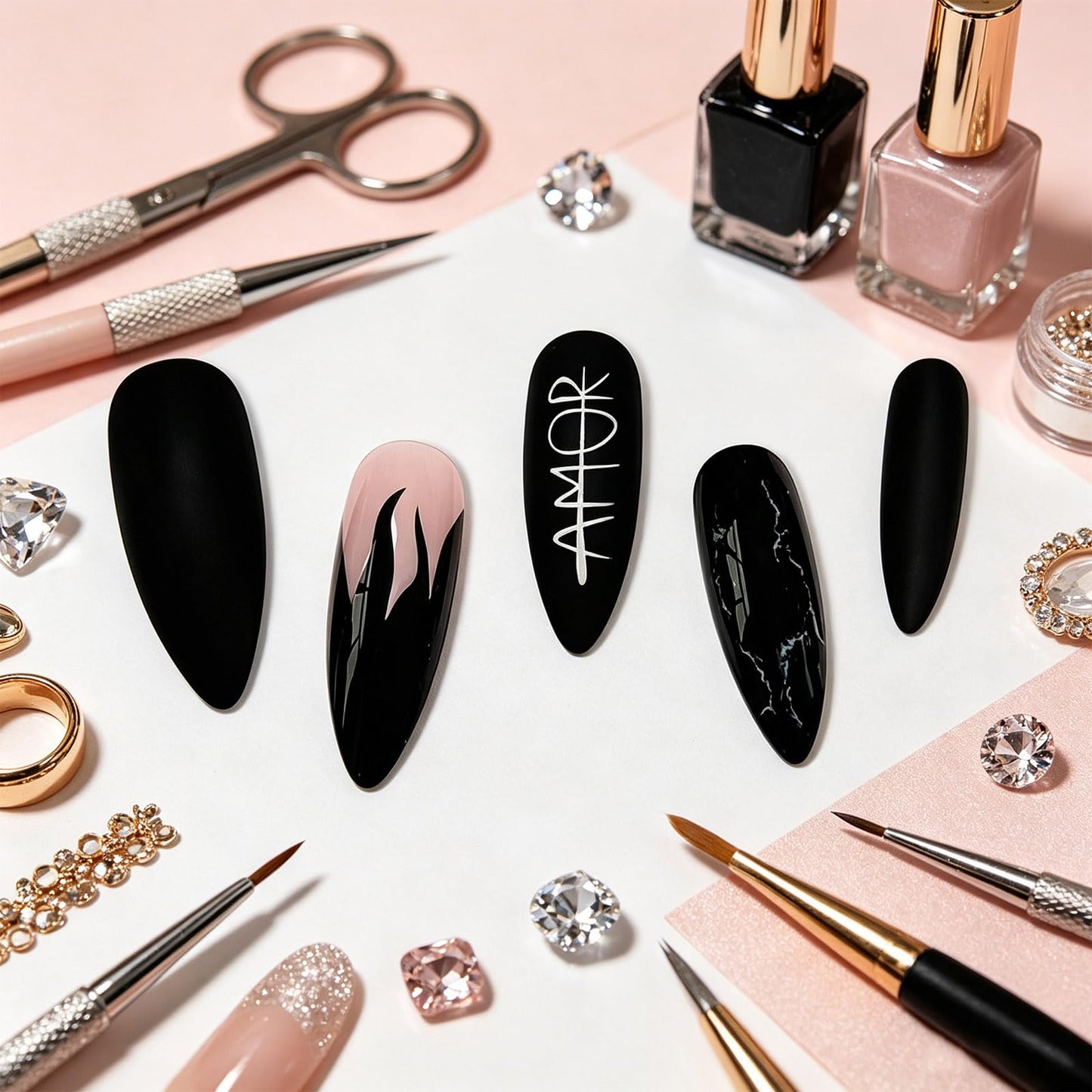 Press on Nails With Gothic Design, Matte Blue Fire Fake Nail, Long Stiletto False Nails White Fog Glue on Nail, Letter Stick on Reusable Acrylic Fingernails for Women Summer Vacation