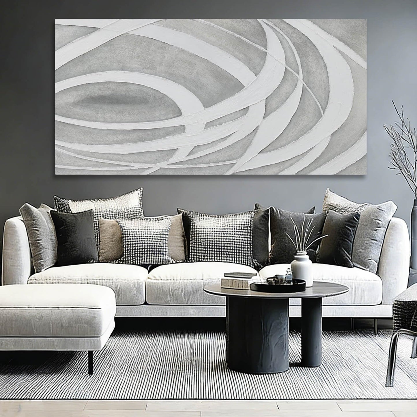MLART99 Large Abstract Gray White Canvas Wall Art Modern Neutral Line Print Poster for Bedroom Living Room Office Aesthetic Home Decoration 29x58 Inch