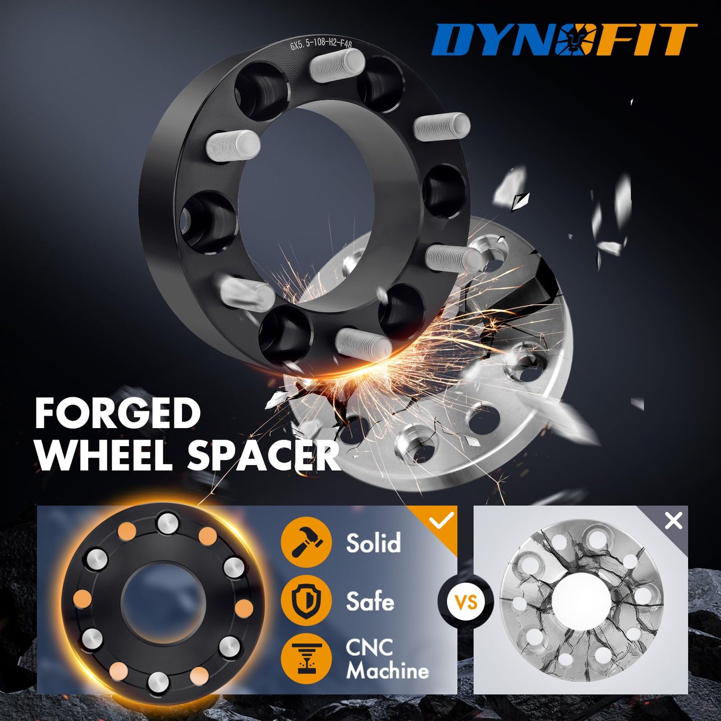 dynofit 6x5.5 to 6x5.5 Forged 2inch Wheel Spacers Adapters for 1999-2025 Silverado Sierra 1500 Yukon 2019-2025 Ram 1500 | Set of 4-Piece Compatible with Chevrolet GMC Cadillac 6x139.7 M14x1.5 Studs