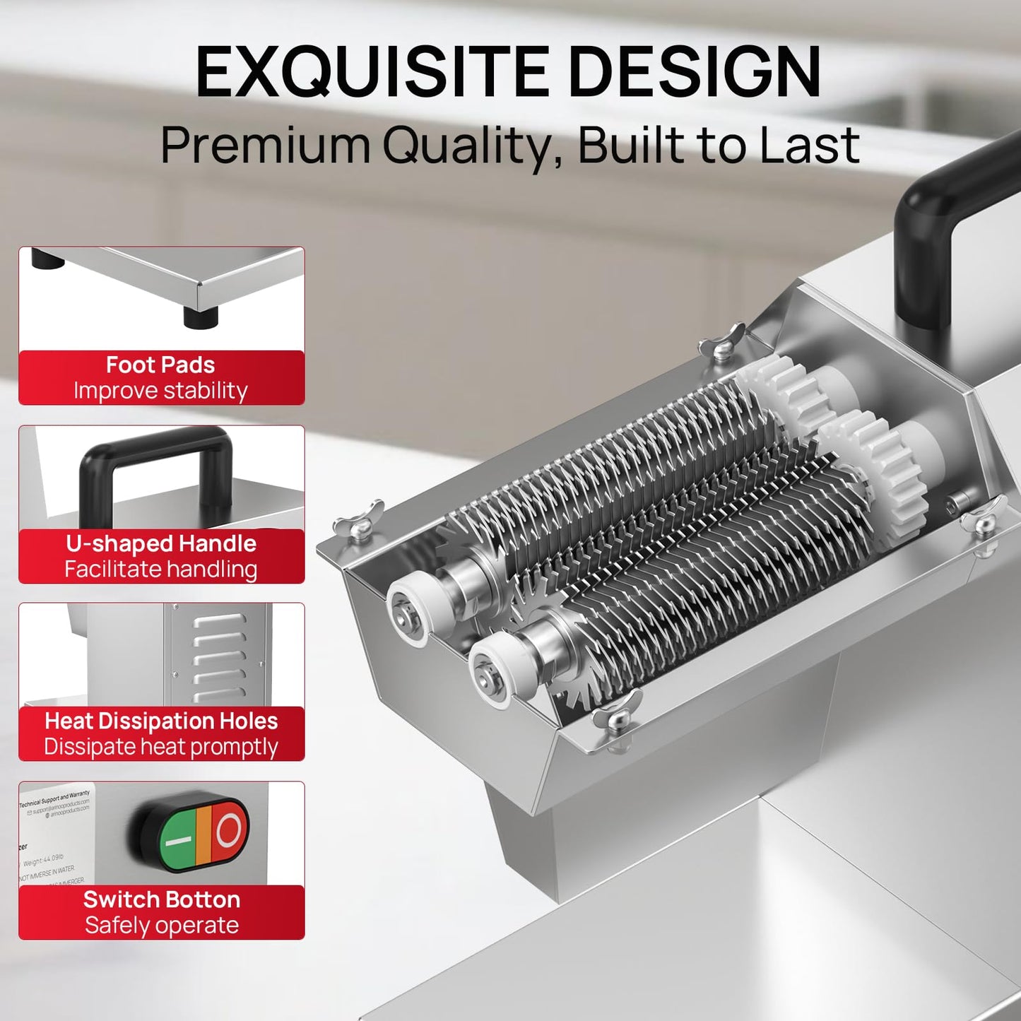 ARINOO Commercial Meat Tenderizer,450W Electric Meat Tenderizer Machine – Heavy Duty Stainless Steel Kitchen Tool with 54 Blades for Beef, Pork, Chicken, Fish – Output, Reverse Function