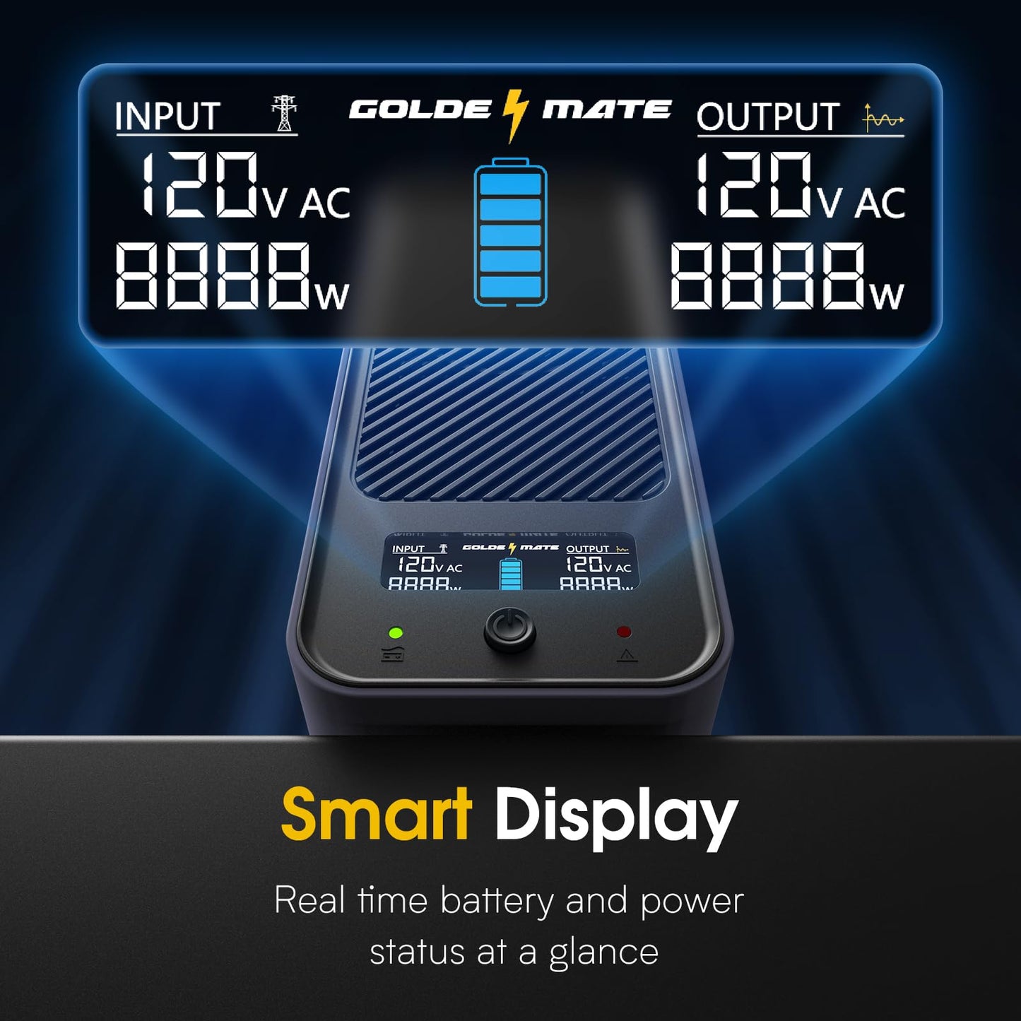 GOLDENMATE 1000VA/600W Lithium UPS Battery Backup and Surge Protector, Sinewave UPS System with LiFePO4 Battery(153.6 Wh), Updated Pro Ver. with USB Communication Port, 8 Outlets, LCD Display, Gray