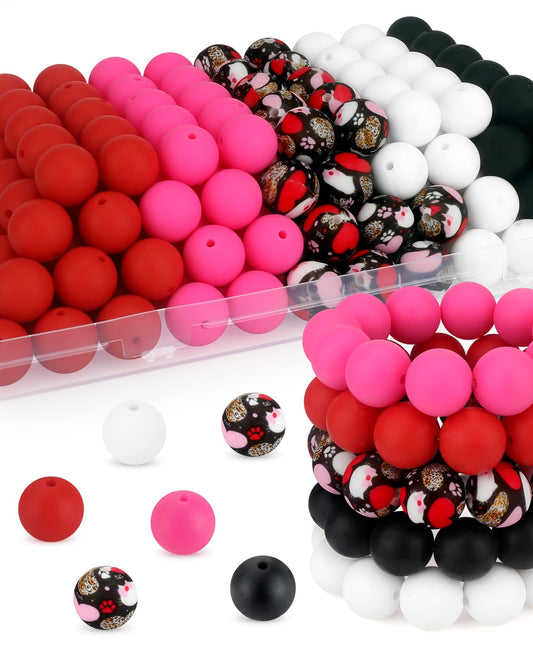 SALUOKE 100 Pcs 15mm Silicone Beads for Keychain Making, Pink Red Silicone Beads Bulk Round for Bracelets Pens Crafts Jewelry Making (Pink Red)