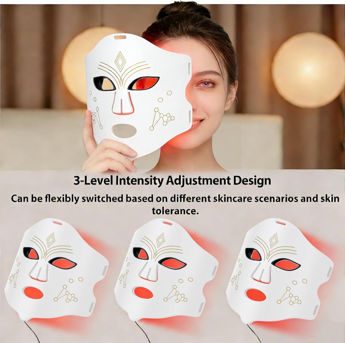 Red Light Therapy Mask for Face, LED Face Mask Light Therapy Device with 4 Modes, 850nm Infrared Red & Blue Light, Rechargeable Portable Home Skincare Tool with Timer for Women & Men