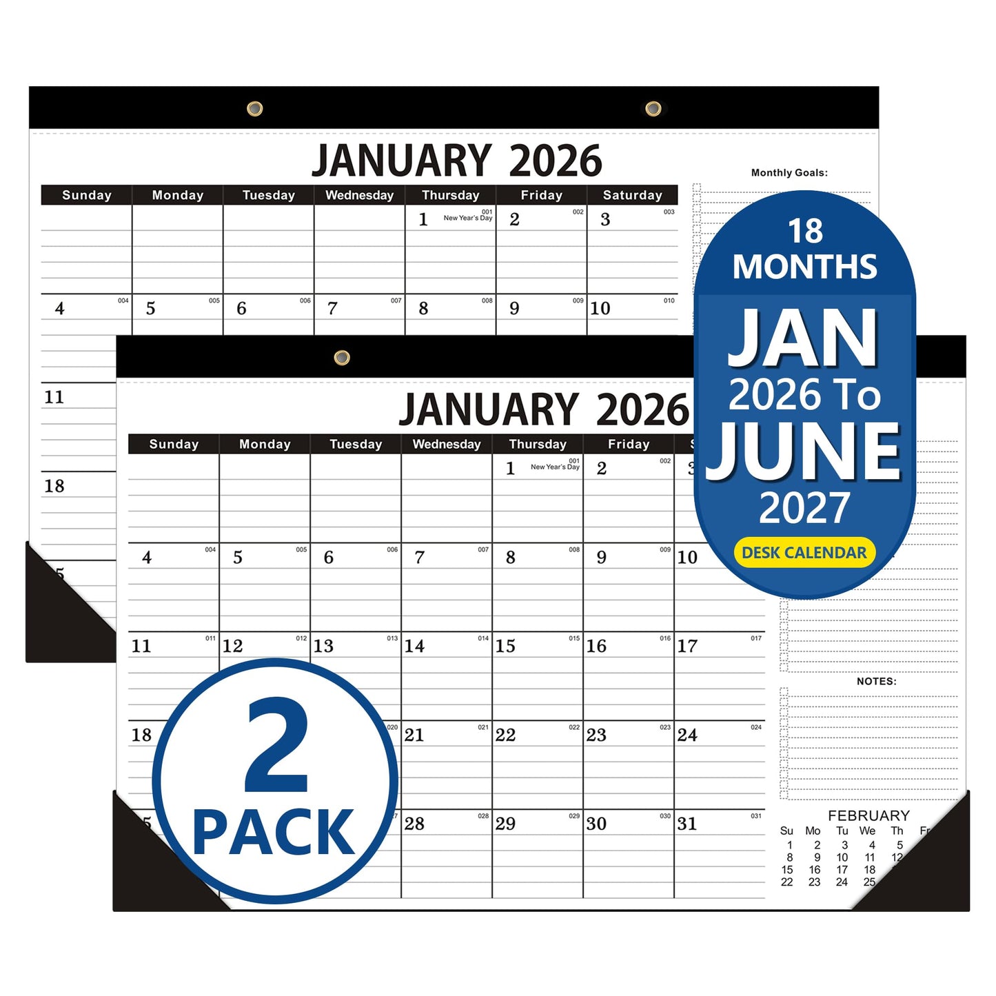 Desk Calendar 2026,January 2026 to June 2027,2026 Desk Calendar- 12x17",Calendar 2026-2027 as Office Calendar,Teacher 2026 Calendar (2 PACK)