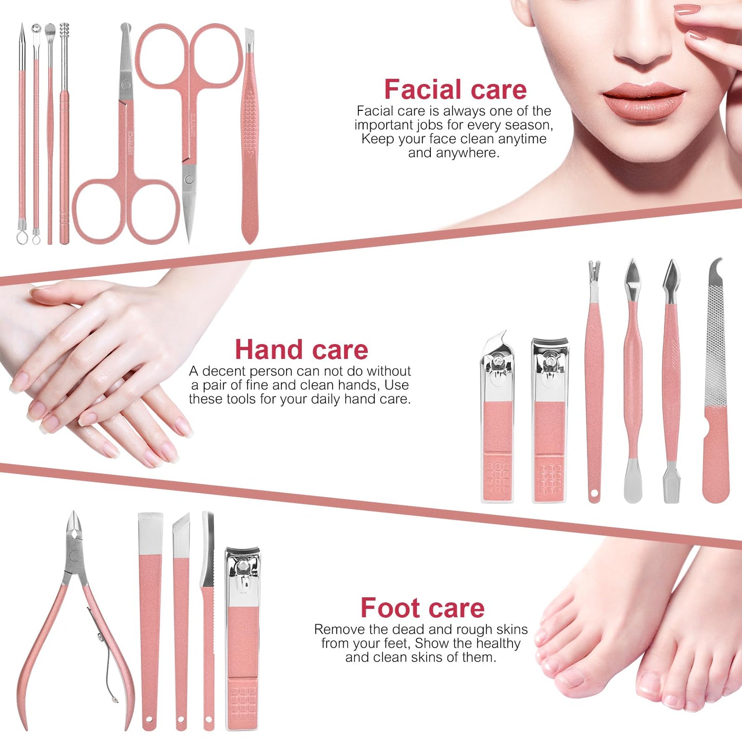 Rolabling 18pcs Manicure Set Professional Nail Clippers Kit Pedicure Care Tools Facial Care Set Stainless Steel Women Grooming Kit for Travel or Home