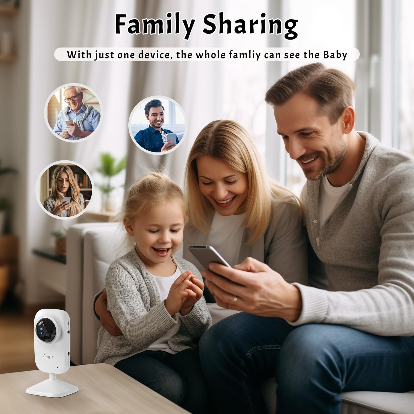 Simyke Video Baby Monitor Add-on Camera Compatible with BME28 Baby Monitor,Night Vision,1200ft Long Range,2 Way Talk,Auto Night Vision,App or Add Display Control,5 Lullabies Feeding Remind,Home Use
