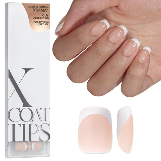 BTArtboxnails Soft Gel Nail Tips - Extra Short Square French Tip Press on Nails XCOATTIPS French Acrylic Nail Tips Kit Fake Nails Glue on Nails Extension Tips for Professional Use