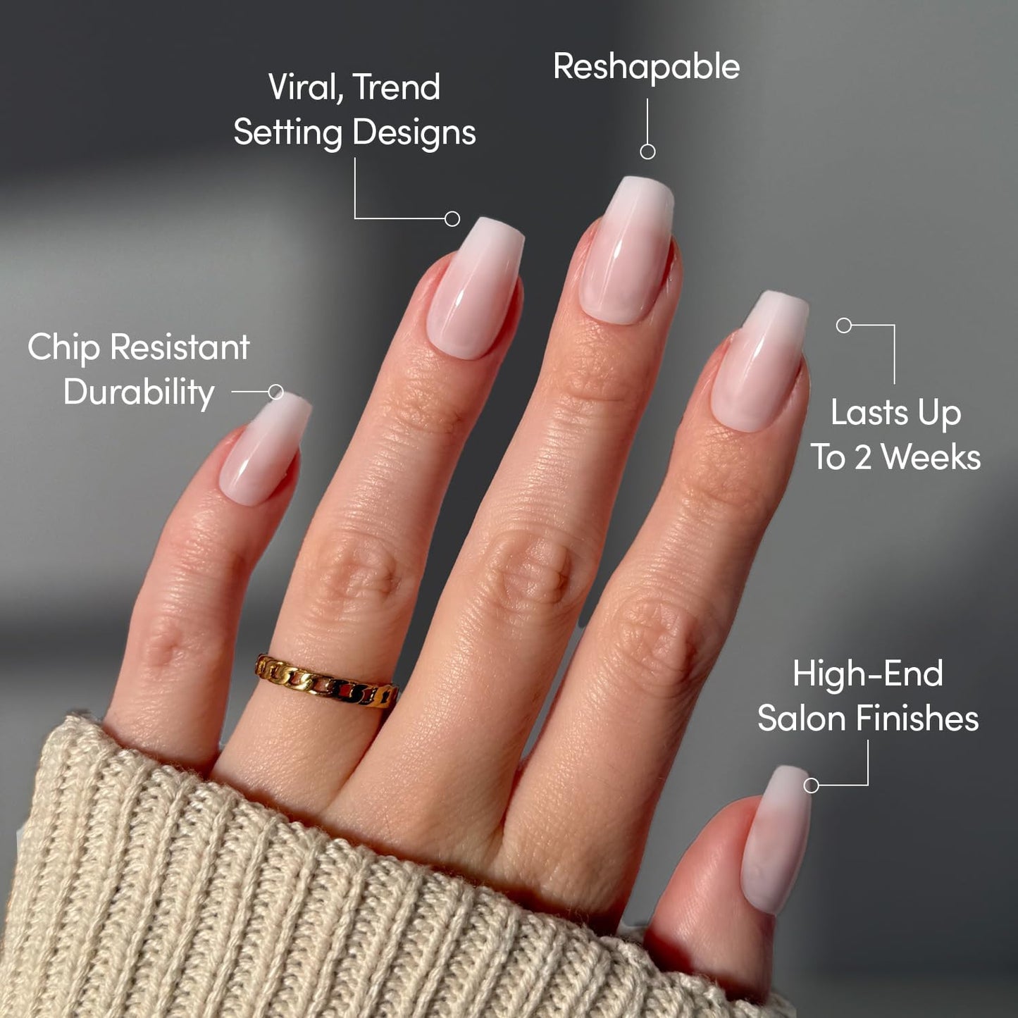 Glamnetic Press On Nails - Medium Coffin Fake Nails, Milky Pink Nails, Blush Dream | 15 Sizes - 30 Nail Kit with Glue | Gift for Mom