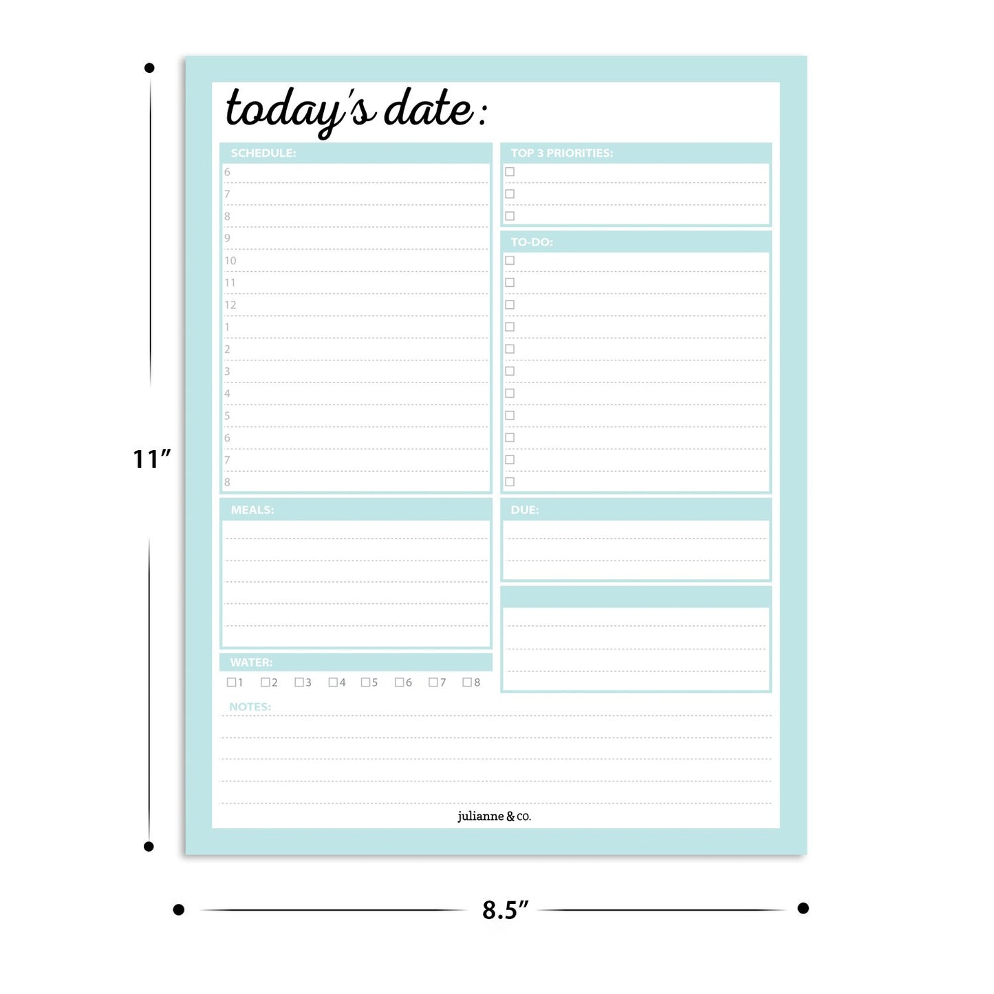 JULIANNE & CO Daily To-Do Undated Tear-Away Planner Notepads - Premium Personal Organizer for Home, Office, Work, School - 50 Pages for Daily Tasks, Notes, Water Intake and Meal Prep (8.5 x 11)