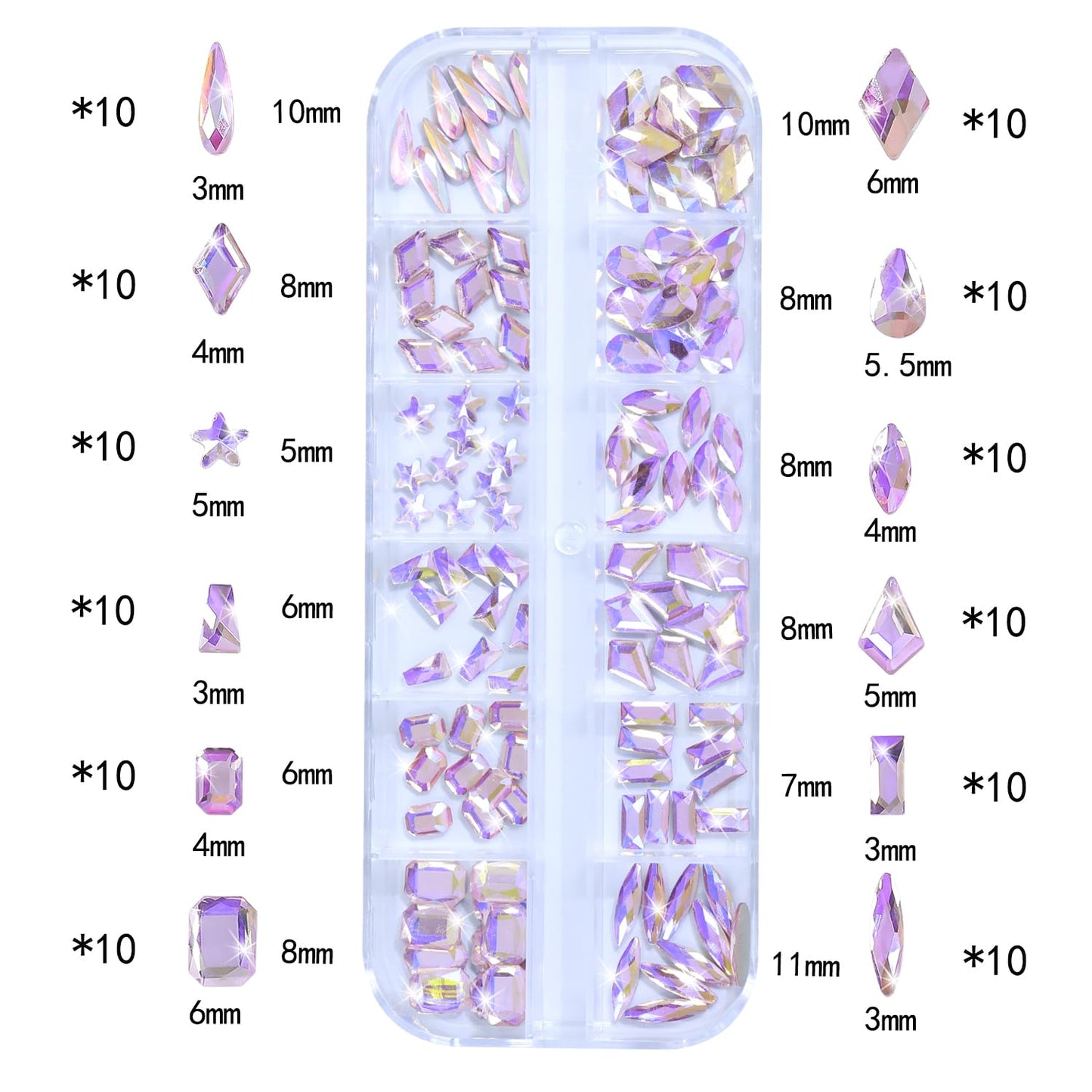 Nail Rhinestones - 3D Multi Shape Size, Flat Back, Crystals Manicure Rhinestones Charms, Pink AB Nail Gems, with Kit, for Nail Art, Bedazzling Acrylic Nails, DIY Decor