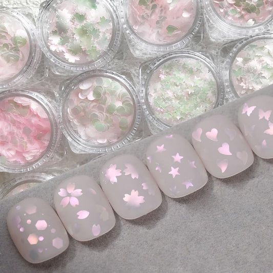 12 Boxes Set Light Pink Aurora Mermaid Glitter Shape Color Shift Sequin Glitters for DIY Gel Nail Art Decoration Accessories PG95